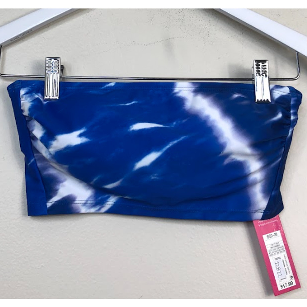 Xhilaration Womens Strapless Tie Dye Longline Bandeau Bikini Top Blue S NWT - Picture 2 of 5